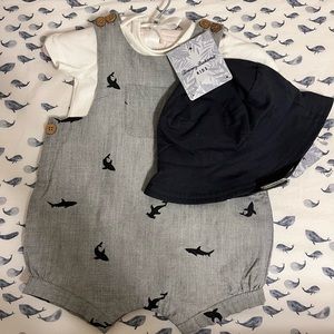 Tommy Bahamas Baby Boy Shark Romper Set 0-3 Months